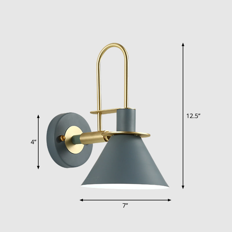 Metal Conical Wall Mount Lamp Modern 1-Bulb Wall Light Fixture with Arched Arm in Brass Pewter Clearhalo 'Wall Lamps & Sconces' 'Wall Lights' Lighting' 2293814