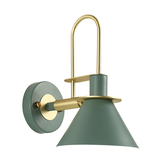Metal Conical Wall Mount Lamp Modern 1-Bulb Wall Light Fixture with Arched Arm in Brass Clearhalo 'Wall Lamps & Sconces' 'Wall Lights' Lighting' 2293816