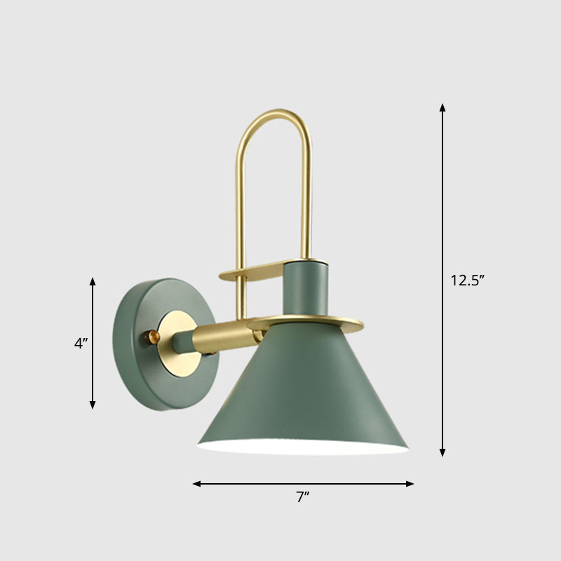 Metal Conical Wall Mount Lamp Modern 1-Bulb Wall Light Fixture with Arched Arm in Brass Green Clearhalo 'Wall Lamps & Sconces' 'Wall Lights' Lighting' 2293817