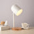 Macaron Elongated Dome Nightstand Light Metal 1 Head Bedroom Table Lamp with Wooden Base White Clearhalo 'Lamps' 'Table Lamps' Lighting' 2293819