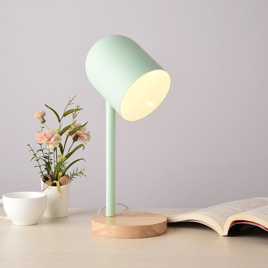 Macaron Elongated Dome Nightstand Light Metal 1 Head Bedroom Table Lamp with Wooden Base Green Clearhalo 'Lamps' 'Table Lamps' Lighting' 2293821
