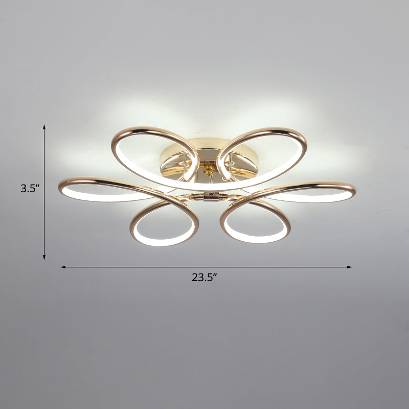 Gold Flower LED Flush Mount Lamp Simplicity Metal Semi Flush Ceiling Light Fixture Gold 23.5" White Clearhalo 'Ceiling Lights' 'Close To Ceiling Lights' 'Close to ceiling' 'Semi-flushmount' Lighting' 2293830