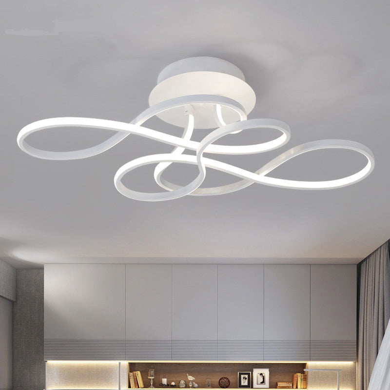 Ribbon Shaped LED Ceiling Flush Mount Artistic Metal Semi Mount Lighting for Bedroom White Clearhalo 'Ceiling Lights' 'Close To Ceiling Lights' 'Close to ceiling' 'Semi-flushmount' Lighting' 2293836