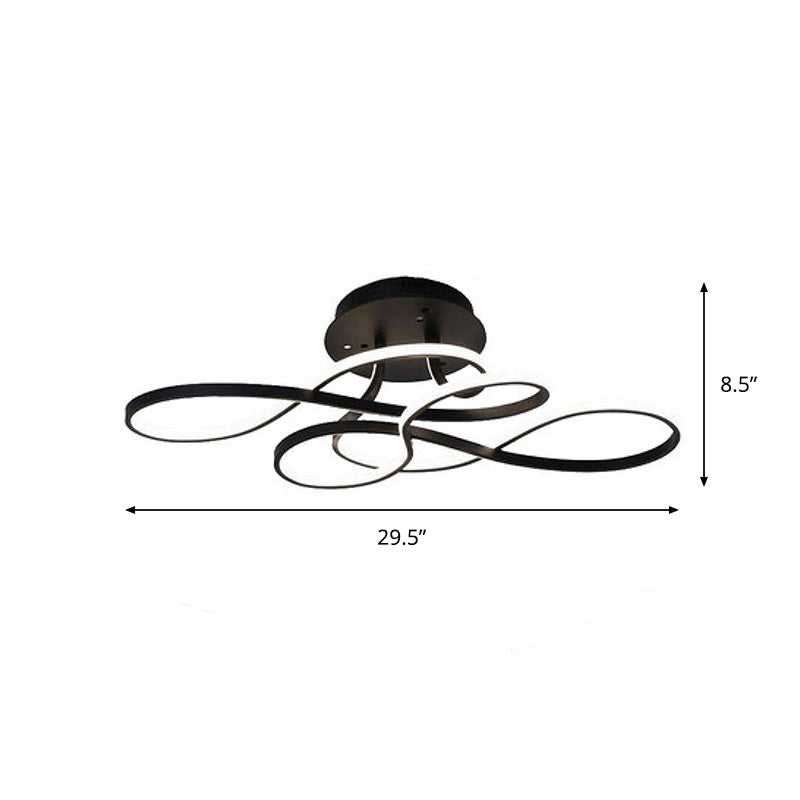 Ribbon Shaped LED Ceiling Flush Mount Artistic Metal Semi Mount Lighting for Bedroom Clearhalo 'Ceiling Lights' 'Close To Ceiling Lights' 'Close to ceiling' 'Semi-flushmount' Lighting' 2293839