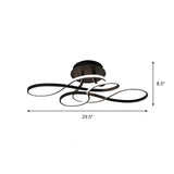 Ribbon Shaped LED Ceiling Flush Mount Artistic Metal Semi Mount Lighting for Bedroom Clearhalo 'Ceiling Lights' 'Close To Ceiling Lights' 'Close to ceiling' 'Semi-flushmount' Lighting' 2293839