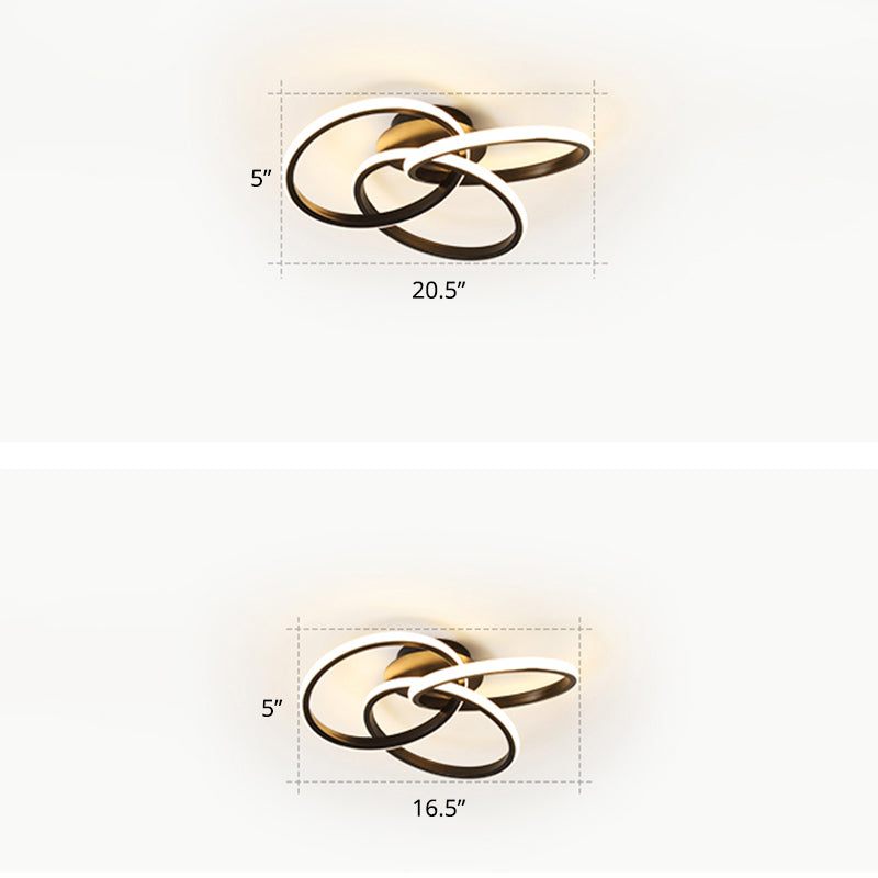 Interlocking Rings LED Flush Light Minimalist Acrylic Bedroom Semi Flush Mount Ceiling Light