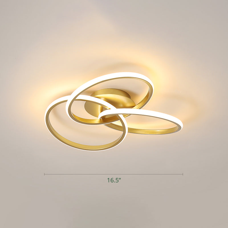 Interlocking Rings LED Flush Light Minimalist Acrylic Bedroom Semi Flush Mount Ceiling Light Gold 16.5" Warm Clearhalo 'Ceiling Lights' 'Close To Ceiling Lights' 'Close to ceiling' 'Semi-flushmount' Lighting' 2293852