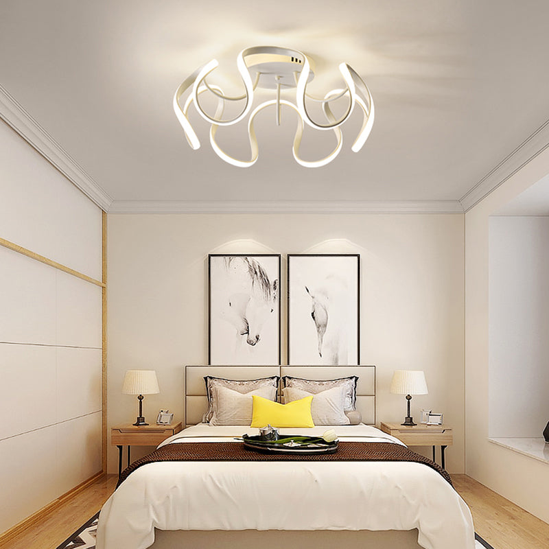 Metal Floral Curves Ceiling Lighting Minimalistic LED Semi Flush Light for Bedroom Clearhalo 'Ceiling Lights' 'Close To Ceiling Lights' 'Close to ceiling' 'Semi-flushmount' Lighting' 2293857