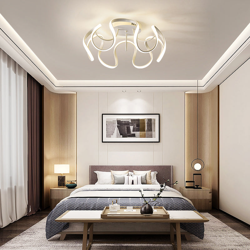Metal Floral Curves Ceiling Lighting Minimalistic LED Semi Flush Light for Bedroom Clearhalo 'Ceiling Lights' 'Close To Ceiling Lights' 'Close to ceiling' 'Semi-flushmount' Lighting' 2293860
