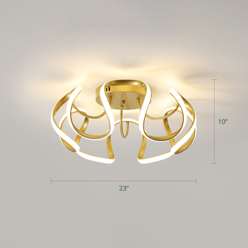 Metal Floral Curves Ceiling Lighting Minimalistic LED Semi Flush Light for Bedroom Gold Warm Clearhalo 'Ceiling Lights' 'Close To Ceiling Lights' 'Close to ceiling' 'Semi-flushmount' Lighting' 2293861
