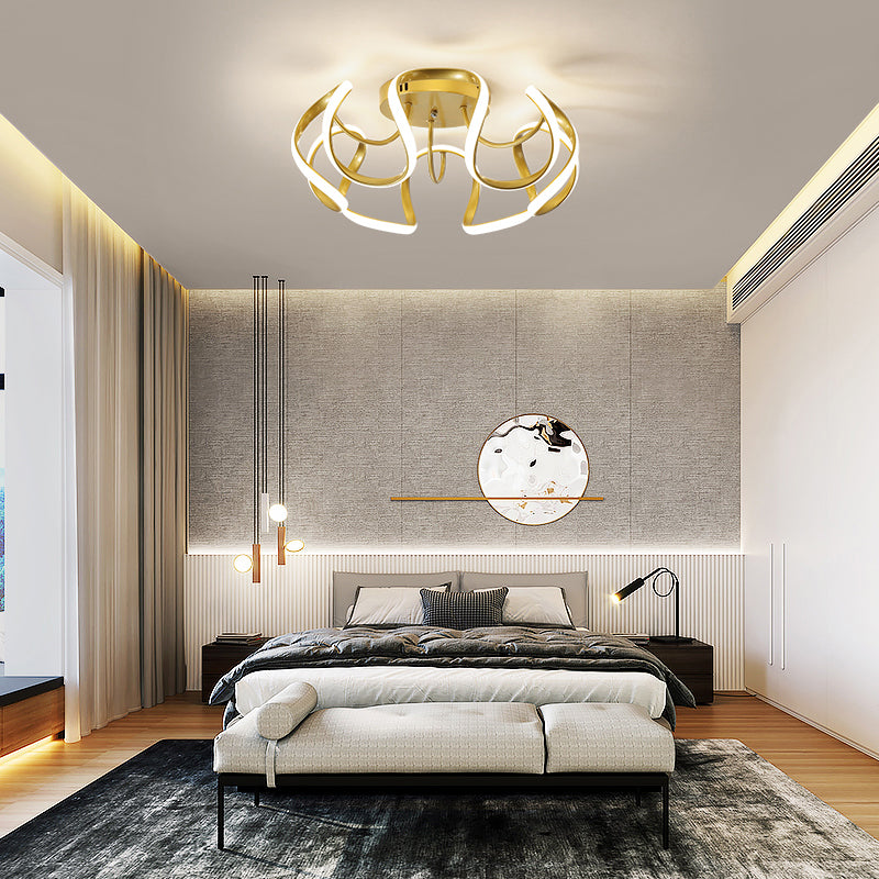 Metal Floral Curves Ceiling Lighting Minimalistic LED Semi Flush Light for Bedroom Clearhalo 'Ceiling Lights' 'Close To Ceiling Lights' 'Close to ceiling' 'Semi-flushmount' Lighting' 2293862
