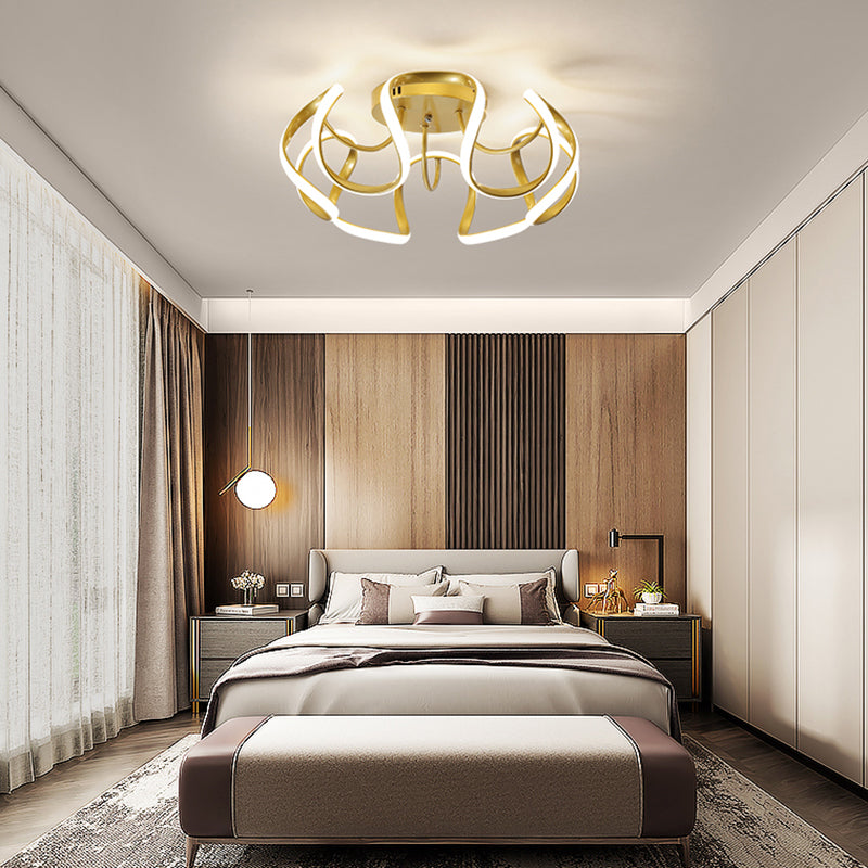 Metal Floral Curves Ceiling Lighting Minimalistic LED Semi Flush Light for Bedroom Clearhalo 'Ceiling Lights' 'Close To Ceiling Lights' 'Close to ceiling' 'Semi-flushmount' Lighting' 2293863