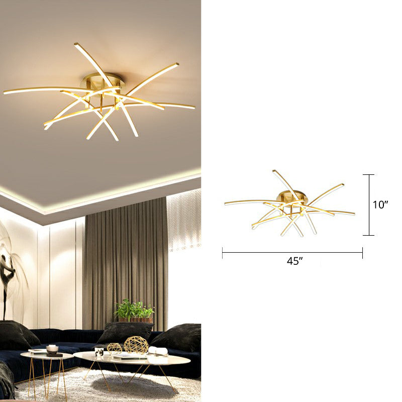 Crossed Rod Flush Mount Ceiling Light Simple Metal Bedroom LED Flush Light Fixture 6 Gold Clearhalo 'Ceiling Lights' 'Close To Ceiling Lights' 'Close to ceiling' 'Semi-flushmount' Lighting' 2293866