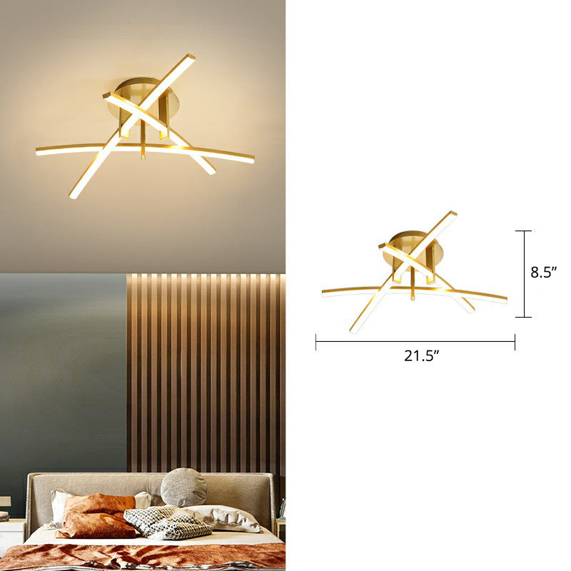Crossed Rod Flush Mount Ceiling Light Simple Metal Bedroom LED Flush Light Fixture 3 Gold Clearhalo 'Ceiling Lights' 'Close To Ceiling Lights' 'Close to ceiling' 'Semi-flushmount' Lighting' 2293867