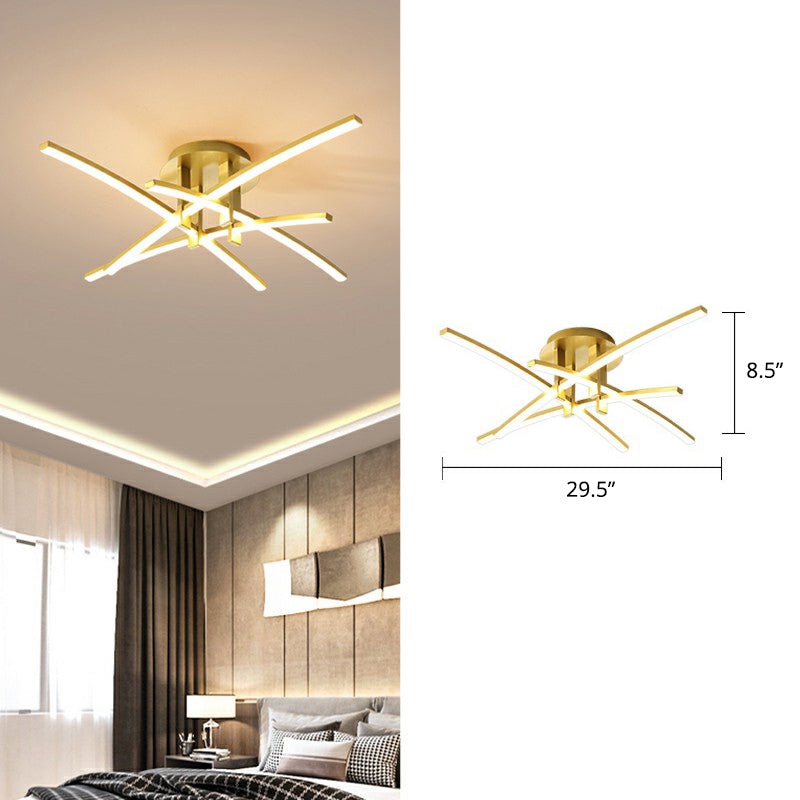 Crossed Rod Flush Mount Ceiling Light Simple Metal Bedroom LED Flush Light Fixture 4 Gold Clearhalo 'Ceiling Lights' 'Close To Ceiling Lights' 'Close to ceiling' 'Semi-flushmount' Lighting' 2293869