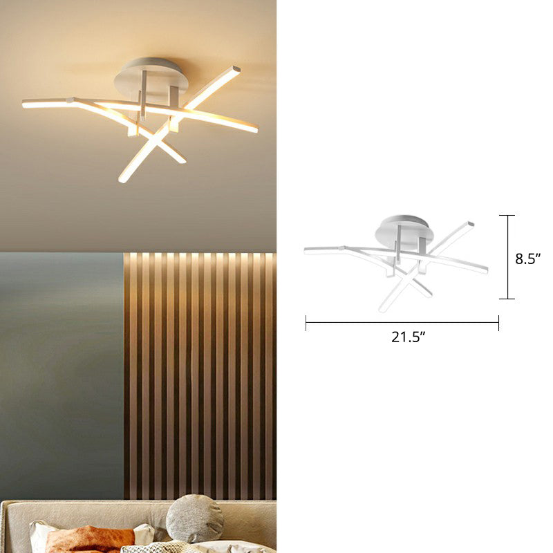 Crossed Rod Flush Mount Ceiling Light Simple Metal Bedroom LED Flush Light Fixture 3 White Clearhalo 'Ceiling Lights' 'Close To Ceiling Lights' 'Close to ceiling' 'Semi-flushmount' Lighting' 2293871