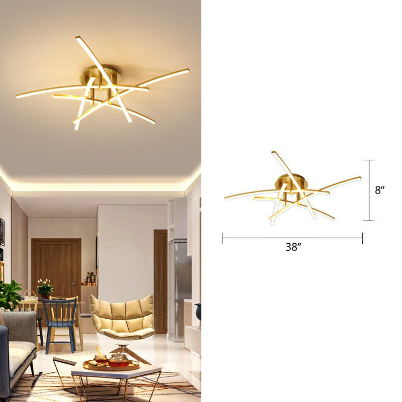 Crossed Rod Flush Mount Ceiling Light Simple Metal Bedroom LED Flush Light Fixture 5 Gold Clearhalo 'Ceiling Lights' 'Close To Ceiling Lights' 'Close to ceiling' 'Semi-flushmount' Lighting' 2293873