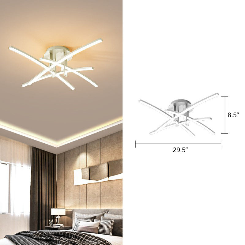 Crossed Rod Flush Mount Ceiling Light Simple Metal Bedroom LED Flush Light Fixture 4 White Clearhalo 'Ceiling Lights' 'Close To Ceiling Lights' 'Close to ceiling' 'Semi-flushmount' Lighting' 2293874