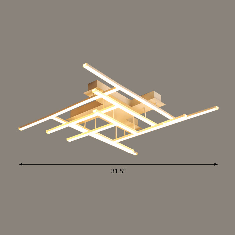 Criss-Cross Metal Ceiling Fixture Simplicity Gold Finish LED Semi Flush Mounted Light