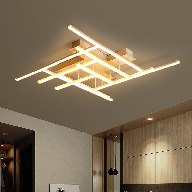 Criss-Cross Metal Ceiling Fixture Simplicity Gold Finish LED Semi Flush Mounted Light