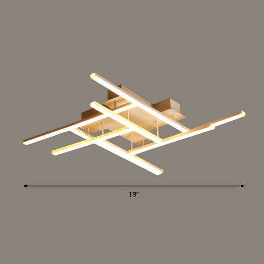 Criss-Cross Metal Ceiling Fixture Simplicity Gold Finish LED Semi Flush Mounted Light White 19" Clearhalo 'Ceiling Lights' 'Close To Ceiling Lights' 'Close to ceiling' 'Semi-flushmount' Lighting' 2293881