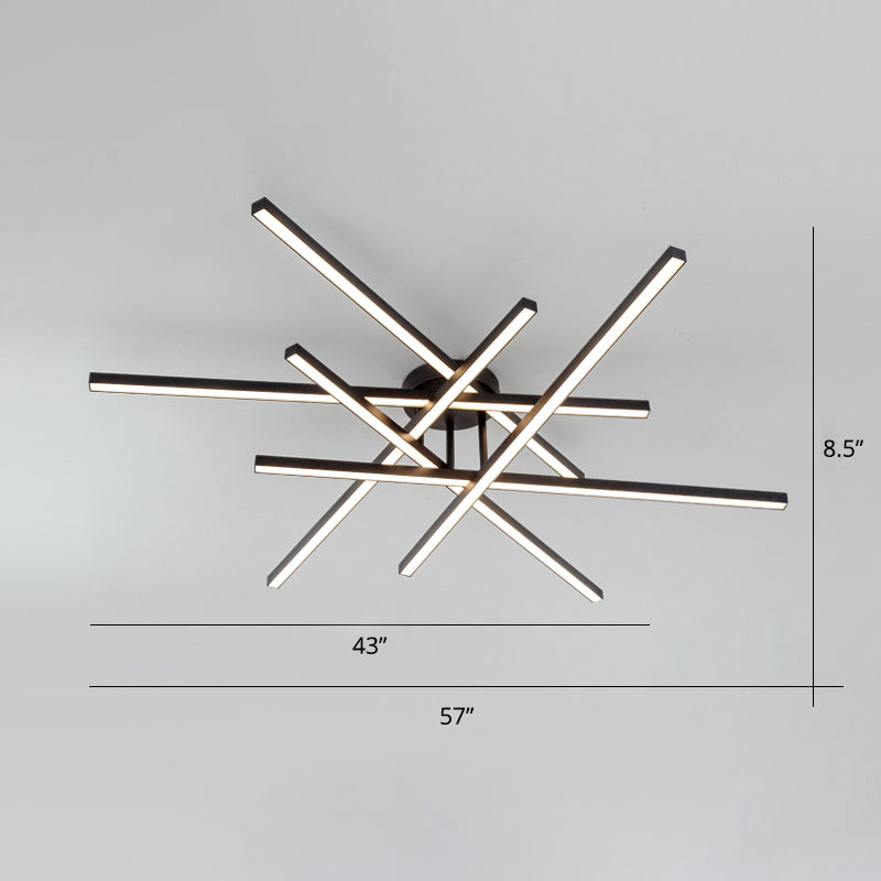 Aluminum Line Art Semi Mount Lighting Minimalist Metal LED Ceiling Flush Light for Bedroom 6 Black Clearhalo 'Ceiling Lights' 'Close To Ceiling Lights' 'Close to ceiling' 'Semi-flushmount' Lighting' 2293884