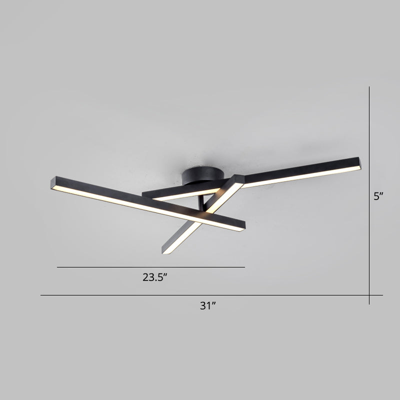 Aluminum Line Art Semi Mount Lighting Minimalist Metal LED Ceiling Flush Light for Bedroom 3 Black Clearhalo 'Ceiling Lights' 'Close To Ceiling Lights' 'Close to ceiling' 'Semi-flushmount' Lighting' 2293885