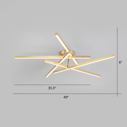 Aluminum Line Art Semi Mount Lighting Minimalist Metal LED Ceiling Flush Light for Bedroom 5 Brass Clearhalo 'Ceiling Lights' 'Close To Ceiling Lights' 'Close to ceiling' 'Semi-flushmount' Lighting' 2293893