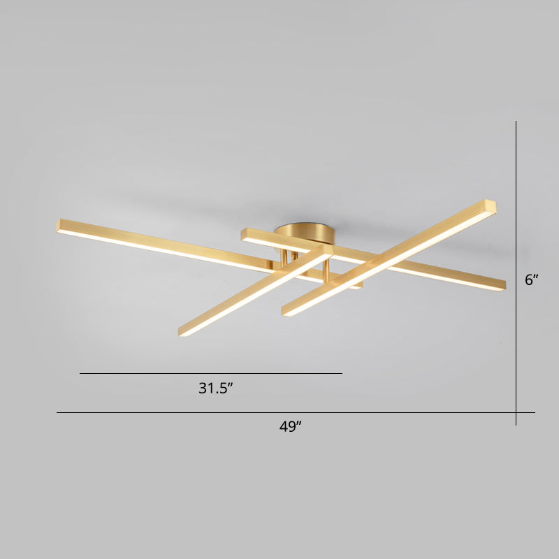 Aluminum Line Art Semi Mount Lighting Minimalist Metal LED Ceiling Flush Light for Bedroom 4 Brass Clearhalo 'Ceiling Lights' 'Close To Ceiling Lights' 'Close to ceiling' 'Semi-flushmount' Lighting' 2293894
