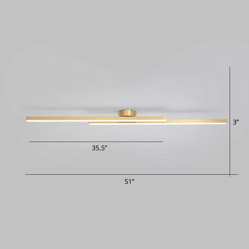 Aluminum Line Art Semi Mount Lighting Minimalist Metal LED Ceiling Flush Light for Bedroom 2 Brass Clearhalo 'Ceiling Lights' 'Close To Ceiling Lights' 'Close to ceiling' 'Semi-flushmount' Lighting' 2293895