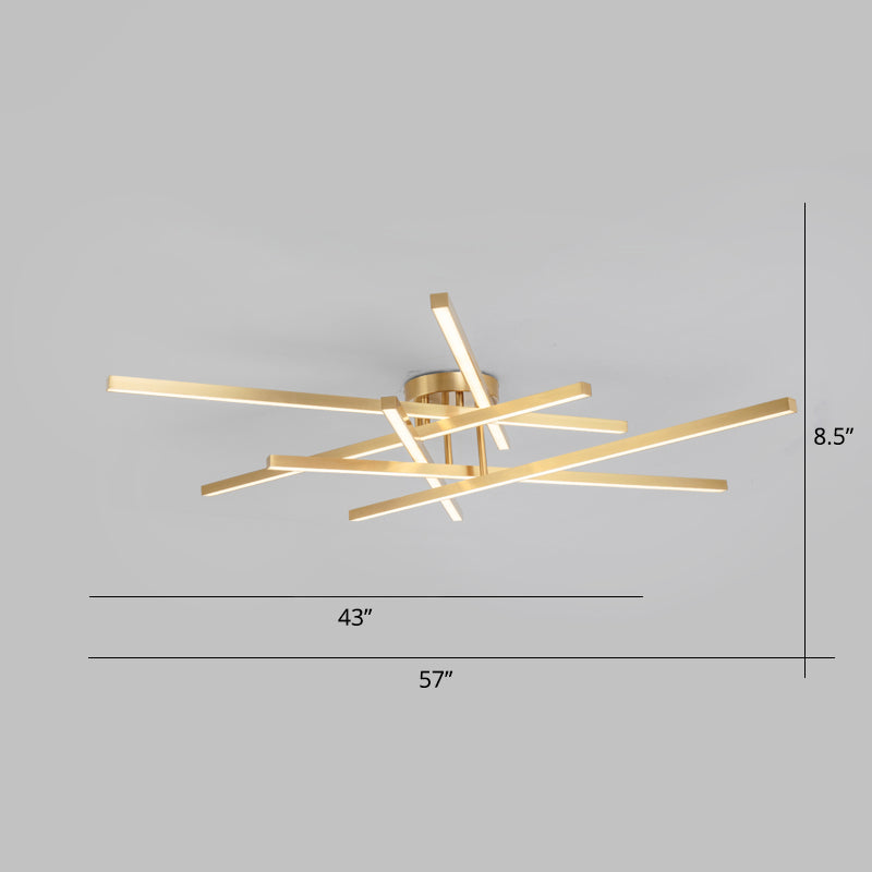 Aluminum Line Art Semi Mount Lighting Minimalist Metal LED Ceiling Flush Light for Bedroom 6 Brass Clearhalo 'Ceiling Lights' 'Close To Ceiling Lights' 'Close to ceiling' 'Semi-flushmount' Lighting' 2293896