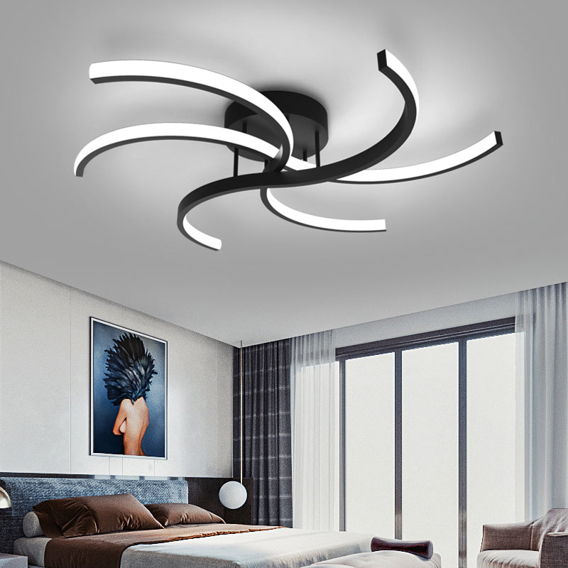 Windmill Shaped Bedroom Ceiling Light Metal Simplicist LED Semi Flush Mount in Black Clearhalo 'Ceiling Lights' 'Close To Ceiling Lights' 'Close to ceiling' 'Semi-flushmount' Lighting' 2293898