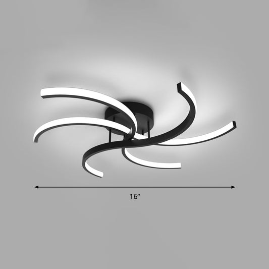 Windmill Shaped Bedroom Ceiling Light Metal Simplicist LED Semi Flush Mount in Black Black 16" Third Gear Clearhalo 'Ceiling Lights' 'Close To Ceiling Lights' 'Close to ceiling' 'Semi-flushmount' Lighting' 2293899