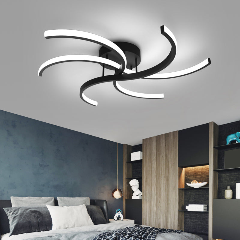 Windmill Shaped Bedroom Ceiling Light Metal Simplicist LED Semi Flush Mount in Black Clearhalo 'Ceiling Lights' 'Close To Ceiling Lights' 'Close to ceiling' 'Semi-flushmount' Lighting' 2293901