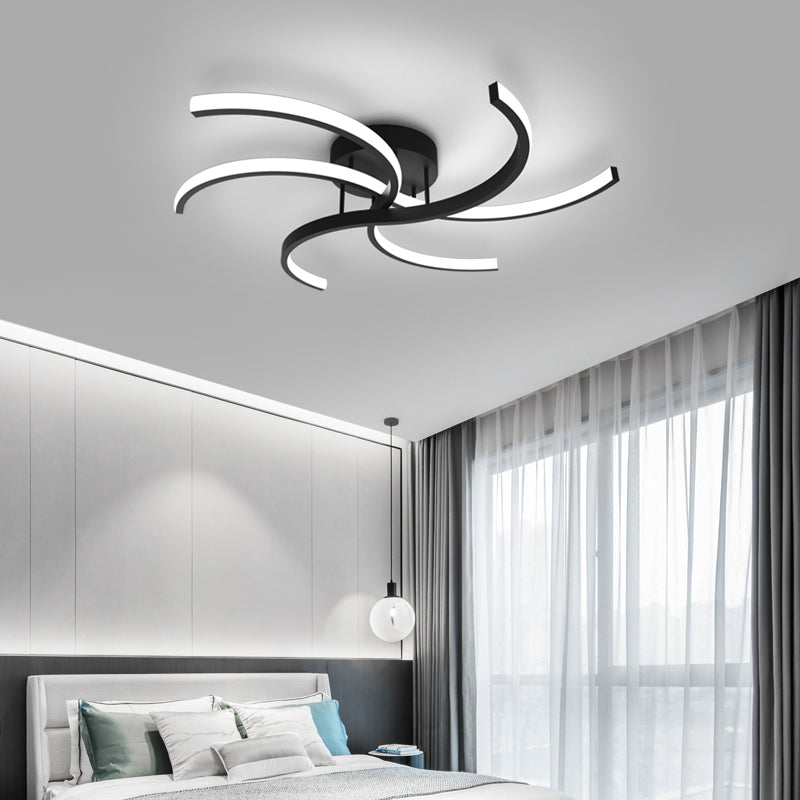 Windmill Shaped Bedroom Ceiling Light Metal Simplicist LED Semi Flush Mount in Black Clearhalo 'Ceiling Lights' 'Close To Ceiling Lights' 'Close to ceiling' 'Semi-flushmount' Lighting' 2293905