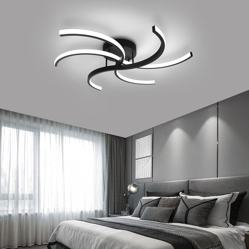 Windmill Shaped Bedroom Ceiling Light Metal Simplicist LED Semi Flush Mount in Black Clearhalo 'Ceiling Lights' 'Close To Ceiling Lights' 'Close to ceiling' 'Semi-flushmount' Lighting' 2293906