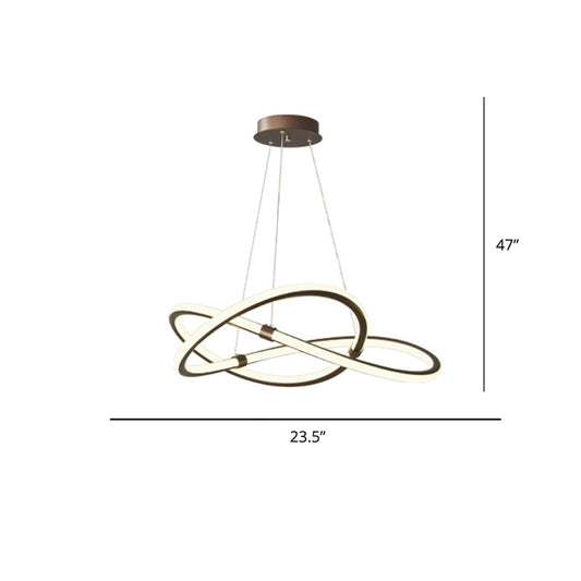 Minimalist Twist Shaped LED Pendant Lamp Aluminum Living Room Chandelier Lighting Fixture Brown 23.5" Clearhalo 'Ceiling Lights' 'Chandeliers' 'Modern Chandeliers' 'Modern' Lighting' 2293919