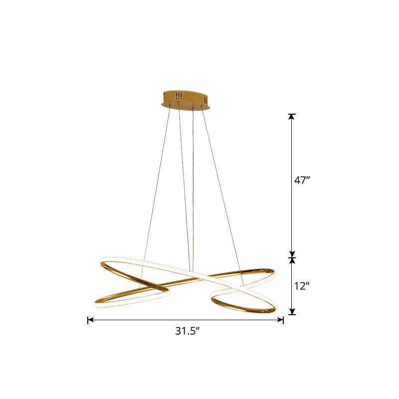 Aluminum Twist Hanging Lamp Artistic LED Chandelier Pendant Light over Dining Table Gold 31.5" Clearhalo 'Ceiling Lights' 'Chandeliers' 'Modern Chandeliers' 'Modern' Lighting' 2293925