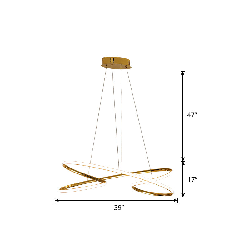 Aluminum Twist Hanging Lamp Artistic LED Chandelier Pendant Light over Dining Table Gold 39.5" Clearhalo 'Ceiling Lights' 'Chandeliers' 'Modern Chandeliers' 'Modern' Lighting' 2293926