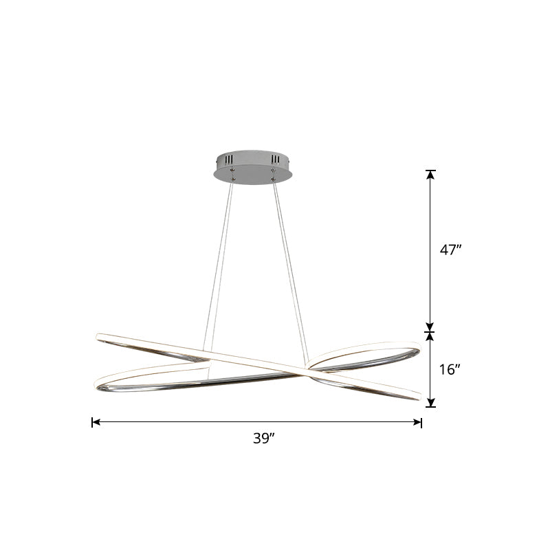Aluminum Twist Hanging Lamp Artistic LED Chandelier Pendant Light over Dining Table Chrome 39.5" Clearhalo 'Ceiling Lights' 'Chandeliers' 'Modern Chandeliers' 'Modern' Lighting' 2293928