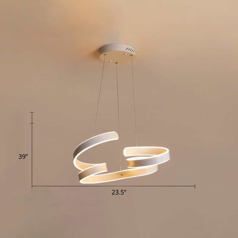 White Twisted LED Ceiling Chandelier Modern Aluminum Hanging Light Fixture for Restaurant White 23.5" Warm Clearhalo 'Ceiling Lights' 'Chandeliers' 'Modern Chandeliers' 'Modern' Lighting' 2293951