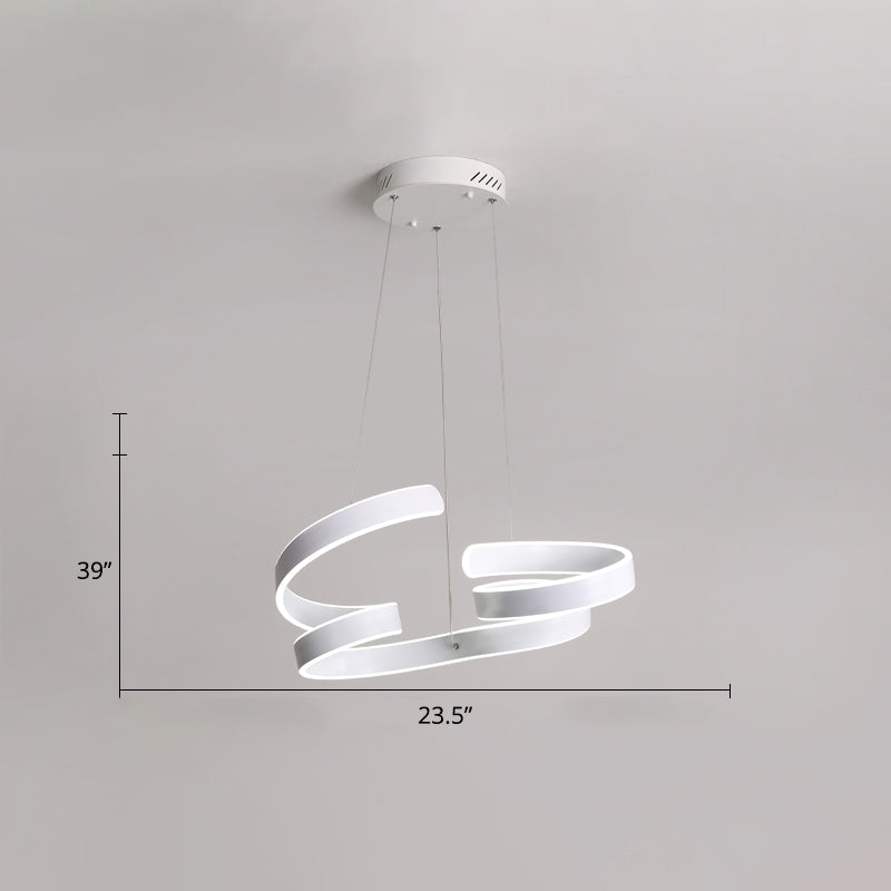 White Twisted LED Ceiling Chandelier Modern Aluminum Hanging Light Fixture for Restaurant White 23.5" White Clearhalo 'Ceiling Lights' 'Chandeliers' 'Modern Chandeliers' 'Modern' Lighting' 2293953