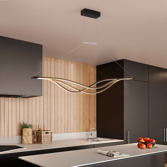 Metal Wave Shaped Island Light Fixture Minimalist LED Hanging Lamp for Dining Room Clearhalo 'Ceiling Lights' 'Island Lights' Lighting' 2293990