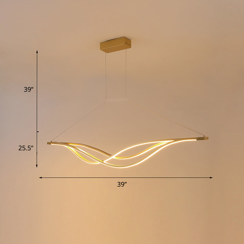 Metal Wave Shaped Island Light Fixture Minimalist LED Hanging Lamp for Dining Room Gold 39.5" Clearhalo 'Ceiling Lights' 'Island Lights' Lighting' 2293991