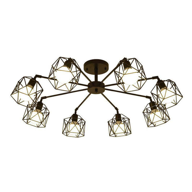 Flush Ceiling Light Industrial Living Room Flush Mount Light with Hexagonal Iron Cage in Black Clearhalo 'Ceiling Lights' 'Close To Ceiling Lights' 'Close to ceiling' 'Flush mount' 'Industrial Flush Mount' Lighting' 2294023