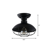 Metal Bowl Shaped Ceiling Lamp Farmhouse 1 Head Corridor Semi Flush Mount Light with Cage in Black Clearhalo 'Ceiling Lights' 'Close To Ceiling Lights' 'Close to ceiling' 'Semi-flushmount' Lighting' 2294038