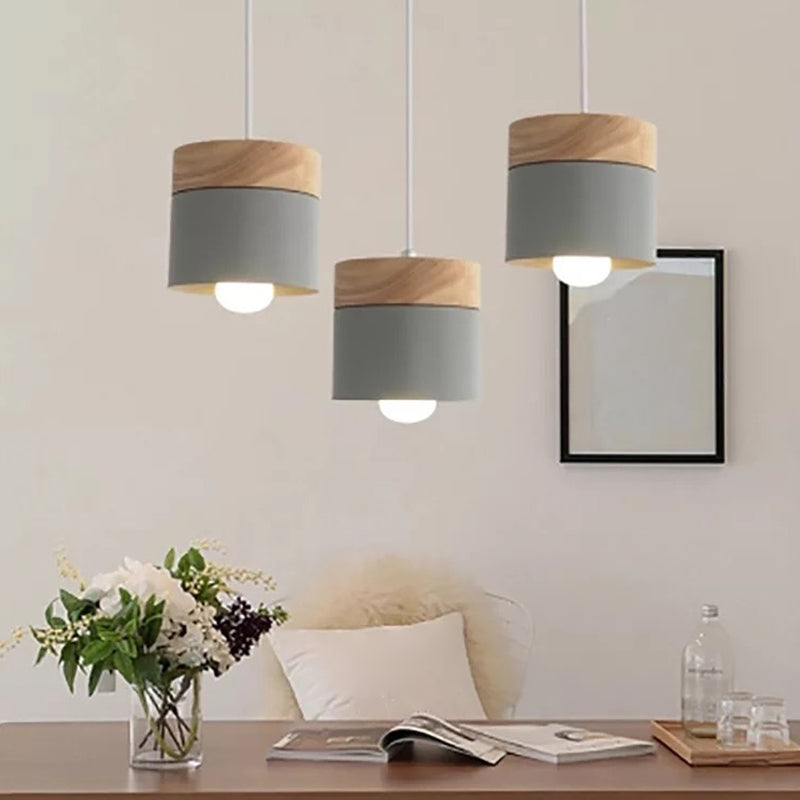 Cylindrical Metal Hanging Lamp Minimalist 1-Light Wood Pendant Light Fixture over Table Clearhalo 'Ceiling Lights' 'Pendant Lights' 'Pendants' Lighting' 2294080