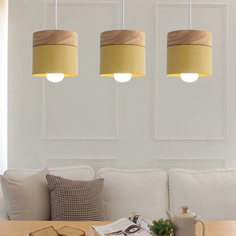 Cylindrical Metal Hanging Lamp Minimalist 1-Light Wood Pendant Light Fixture over Table Clearhalo 'Ceiling Lights' 'Pendant Lights' 'Pendants' Lighting' 2294082