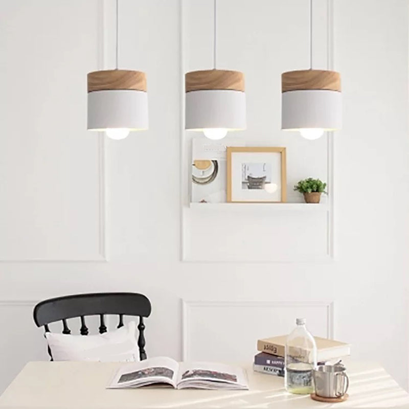 Cylindrical Metal Hanging Lamp Minimalist 1-Light Wood Pendant Light Fixture over Table Clearhalo 'Ceiling Lights' 'Pendant Lights' 'Pendants' Lighting' 2294083