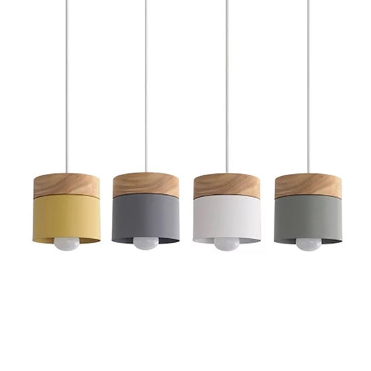 Cylindrical Metal Hanging Lamp Minimalist 1-Light Wood Pendant Light Fixture over Table Clearhalo 'Ceiling Lights' 'Pendant Lights' 'Pendants' Lighting' 2294084